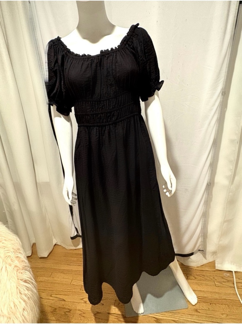 H&M Black Maxi Dress with Puff Sleeves